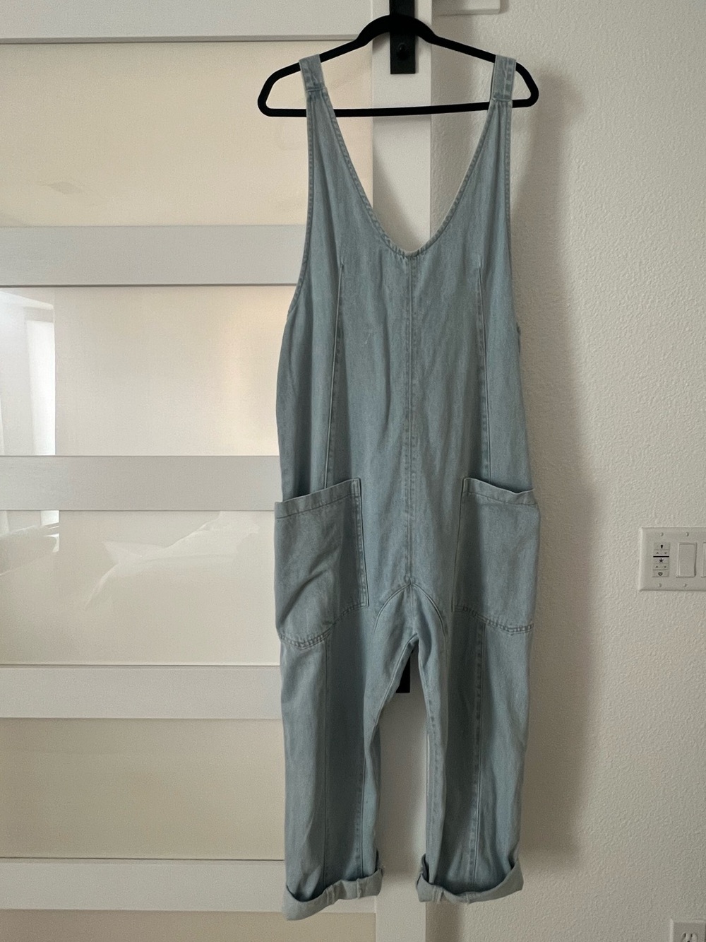 We The Free Light Blue Denim Overalls Romper